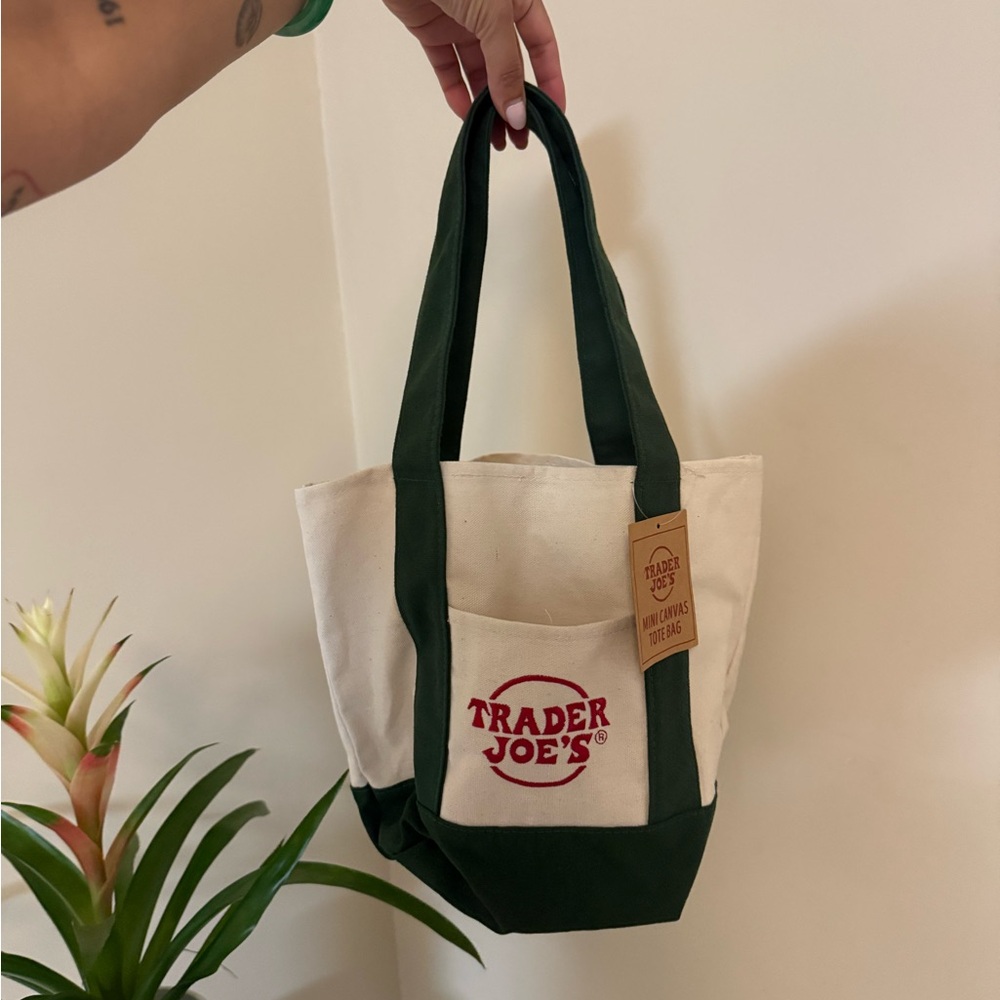 Trader Joe's Green and Cream Canvas Tote